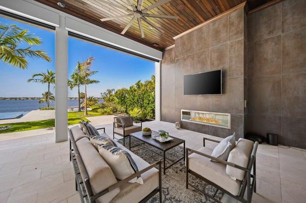 Fireplace, Interior, Living room, Water, Wooden Ceilings