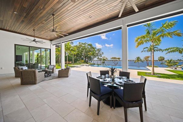 Dining room, Exterior, Water, Wooden Ceilings