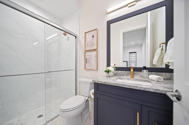 Bathroom, Glass Shower, Interior, Marble Walls