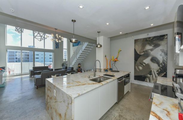 Interior, Kitchen, Living room, Pendant Lights, Recessed Lighting, Stainless Steel Appliances
