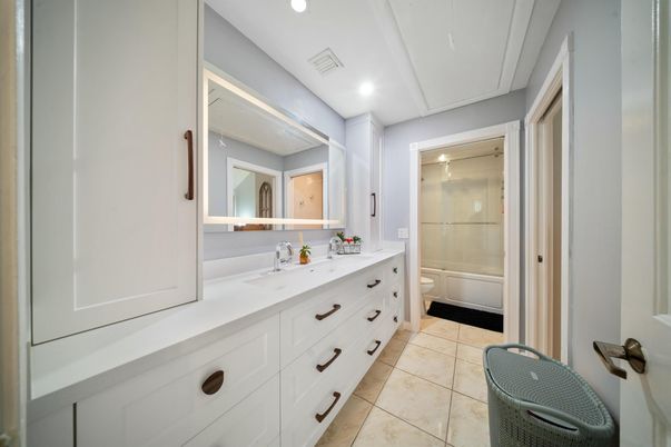 Bathroom, Dual Sink Vanities, Glass Shower, Interior, Recessed Lighting