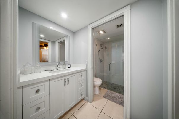 Bathroom, Glass Shower, Interior, Recessed Lighting