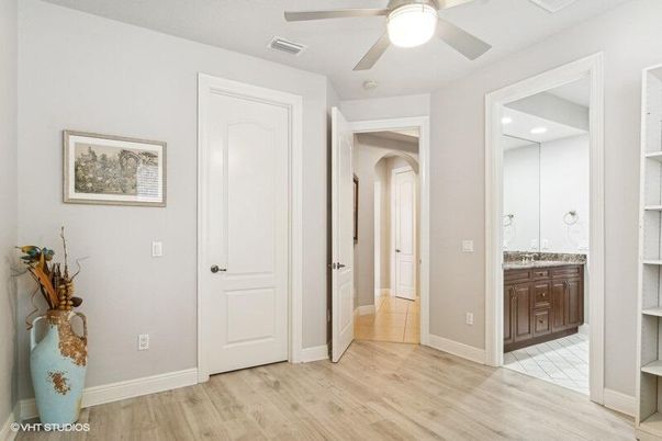 Bathroom, Empty room, Interior, Recessed Lighting, Wood Texture Flooring