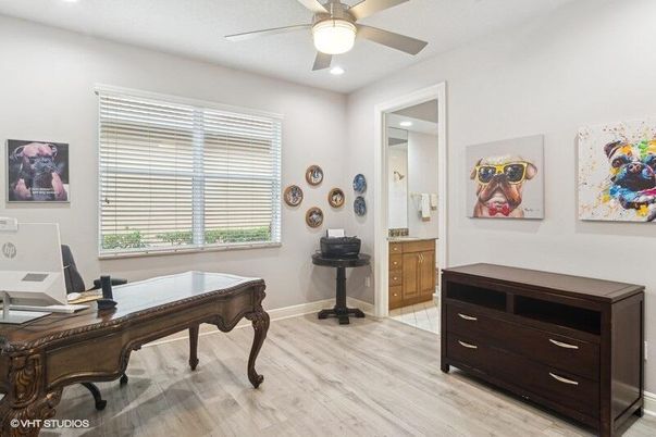 Home Office, Interior, Recessed Lighting, Wood Texture Flooring
