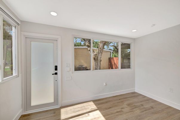 Empty room, Interior, Recessed Lighting, Wood Texture Flooring