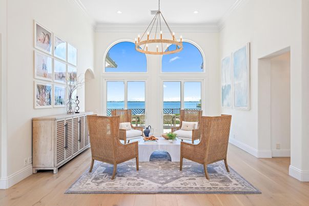 Interior, Living room, Pendant Lights, Recessed Lighting, Water, Wood Texture Flooring