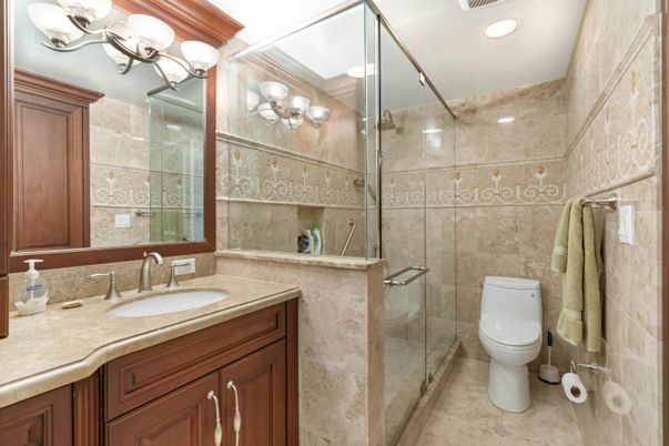 Bathroom, Glass Shower, Interior, Recessed Lighting
