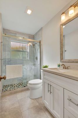 Bathroom, Glass Shower, Interior, Recessed Lighting
