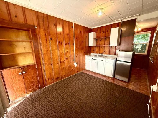 Interior, Kitchen, Wood Texture Flooring, Wooden Walls