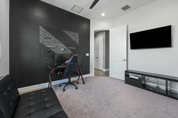 Home Office, Interior, Recessed Lighting, Wood Texture Flooring