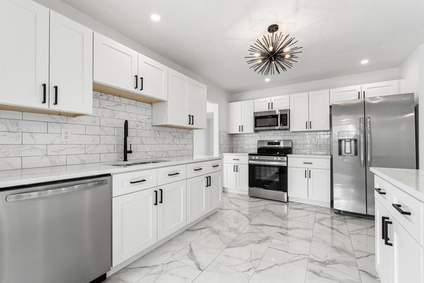 Interior, Kitchen, Marble, Recessed Lighting, Stainless Steel Appliances
