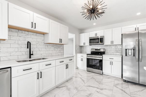Interior, Kitchen, Marble, Recessed Lighting, Stainless Steel Appliances