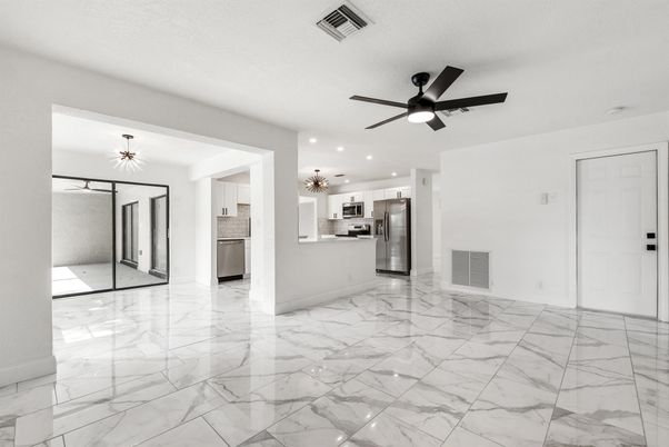 Interior, Kitchen, Marble, Pendant Lights, Recessed Lighting, Stainless Steel Appliances