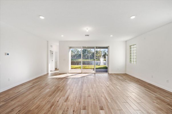 Empty room, Interior, Recessed Lighting, Wood Texture Flooring