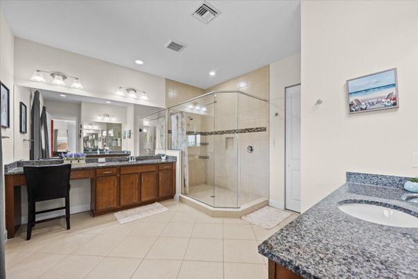 Bathroom, Dual Sink Vanities, Glass Shower, Interior, Recessed Lighting