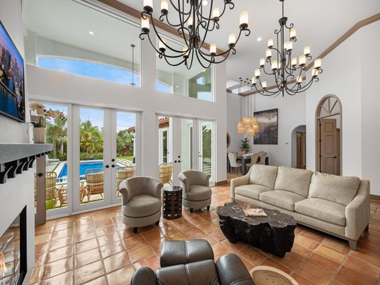 Chandelier, Dining room, Fireplace, Interior, Living room, Pendant Lights, Recessed Lighting