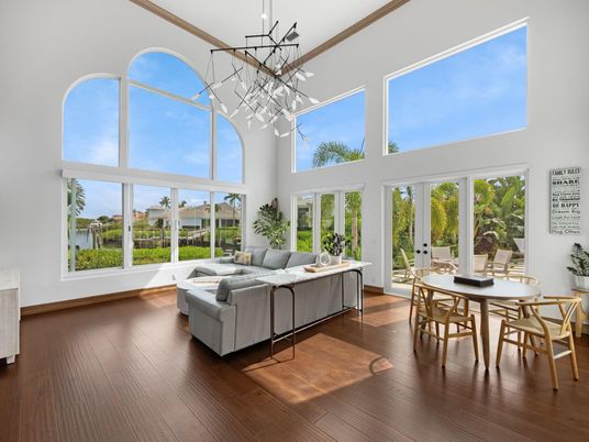 Dining room, Interior, Living room, Pendant Lights, Sun Room, Wood Texture Flooring