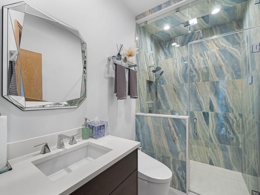 Bathroom, Glass Shower, Interior, Recessed Lighting