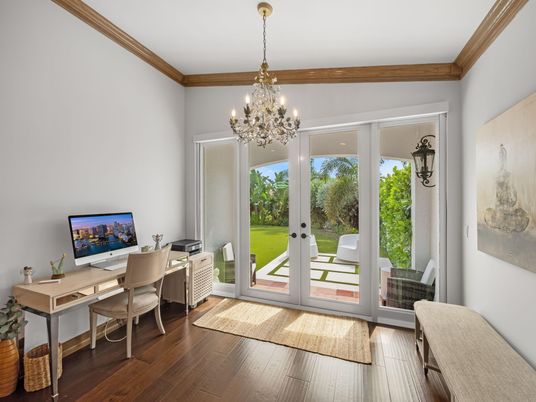 Chandelier, Home Office, Interior, Wood Texture Flooring