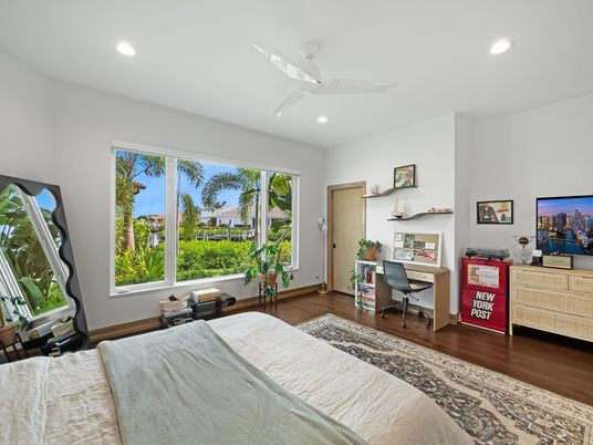 Bedroom, Home Office, Interior, Recessed Lighting, Wood Texture Flooring