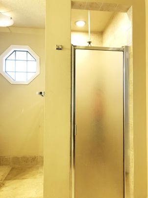 Bathroom, Glass Shower, Interior, Recessed Lighting