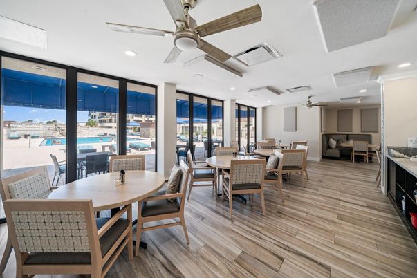 Dining room, Interior, Recessed Lighting, Water, Wood Texture Flooring