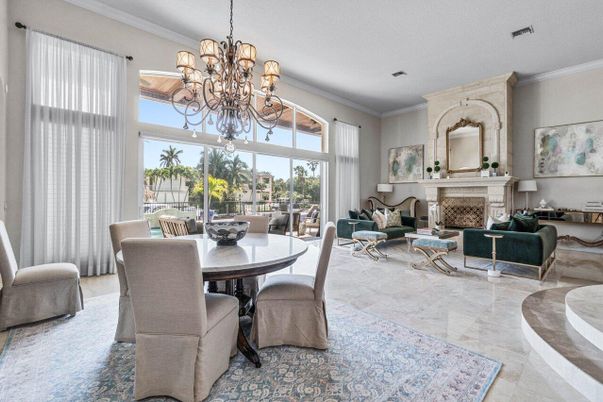 Chandelier, Dining room, Fireplace, Interior, Living room