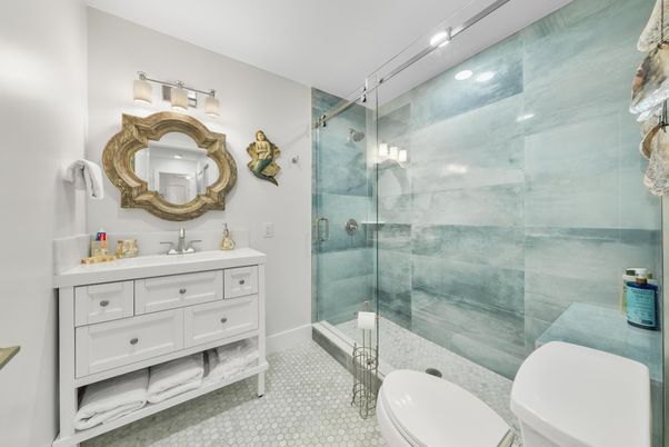 Bathroom, Glass Shower, Interior, Recessed Lighting