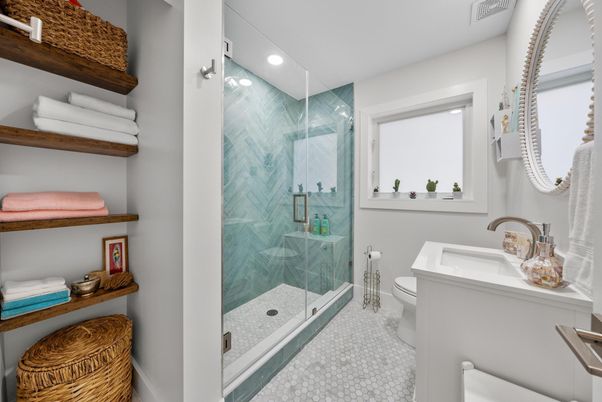 Bathroom, Glass Shower, Interior, Recessed Lighting