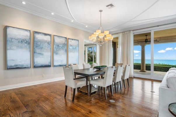 Chandelier, Dining room, Interior, Recessed Lighting, Water, Wood Texture Flooring