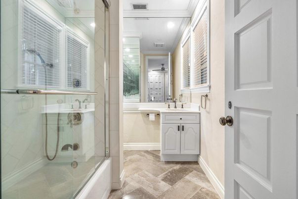 Bathroom, Glass Shower, Interior, Recessed Lighting