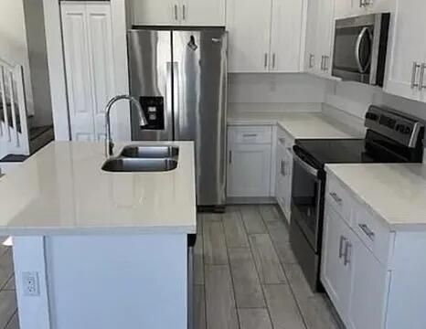 Interior, Kitchen, Stainless Steel Appliances, Wood Texture Flooring