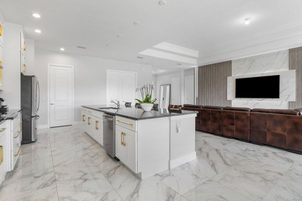 Interior, Kitchen, Marble, Recessed Lighting, Stainless Steel Appliances