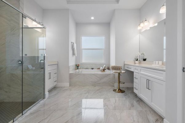 Bathroom, Glass Shower, Interior, Marble, Recessed Lighting