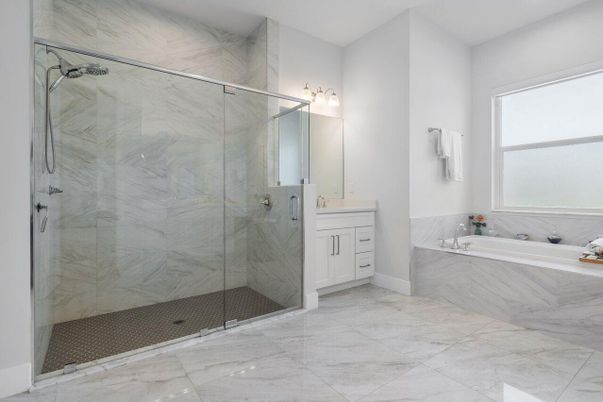 Bathroom, Glass Shower, Interior, Marble Walls