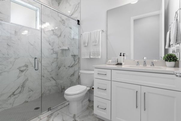 Bathroom, Glass Shower, Interior, Marble, Marble Walls