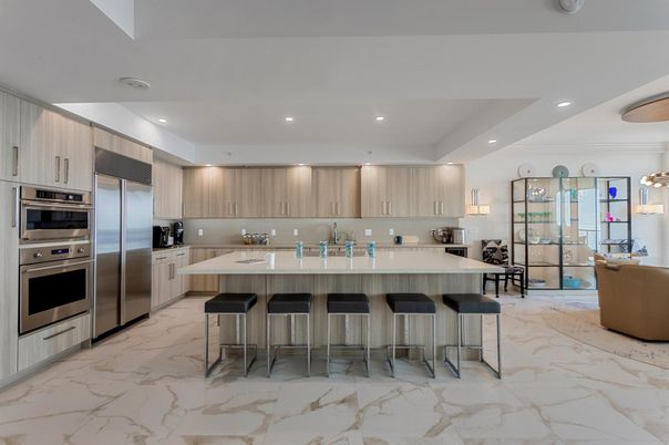 Interior, Kitchen, Marble, Recessed Lighting, Stainless Steel Appliances