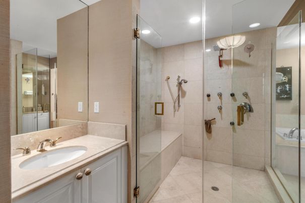 Bathroom, Glass Shower, Interior, Recessed Lighting