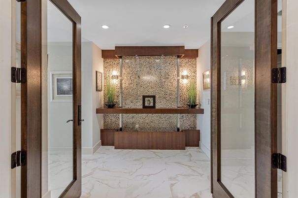 Bathroom, Glass Shower, Interior, Marble, Recessed Lighting