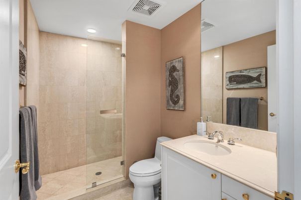 Bathroom, Glass Shower, Interior, Recessed Lighting