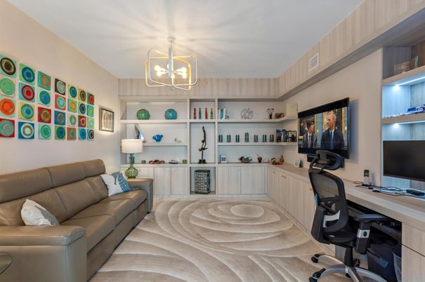 Home Office, Interior, Pendant Lights, Wood Texture Flooring