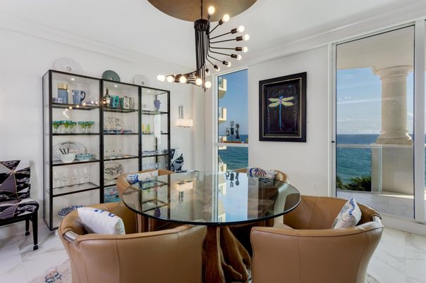 Dining room, Interior, Marble, Pendant Lights, Water