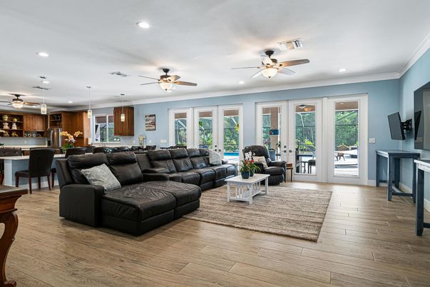 Interior, Kitchen, Living room, Pendant Lights, Recessed Lighting, Wood Texture Flooring