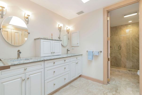 Bathroom, Dual Sink Vanities, Glass Shower, Interior, Recessed Lighting