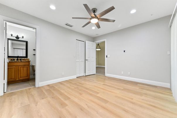 Bathroom, Empty room, Interior, Recessed Lighting, Wood Texture Flooring