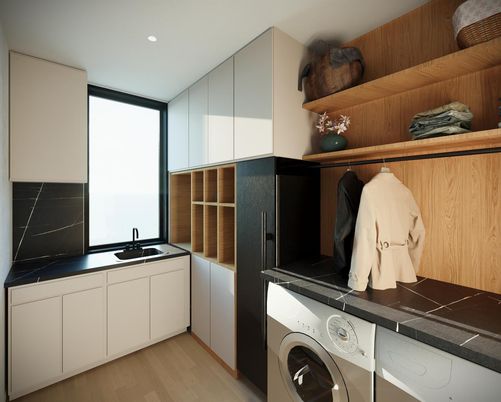 Interior, Recessed Lighting, Washer, Wood Texture Flooring