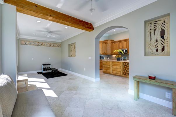 Interior, Kitchen, Recessed Lighting, Wooden Beams