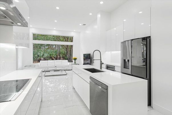 Interior, Kitchen, Living room, Marble, Recessed Lighting, Stainless Steel Appliances