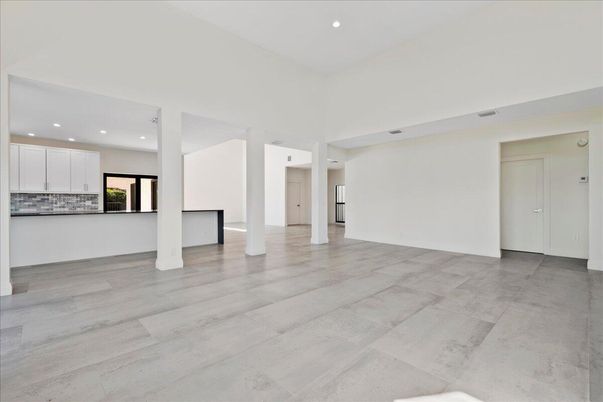 Empty room, Interior, Kitchen, Recessed Lighting, Wood Texture Flooring