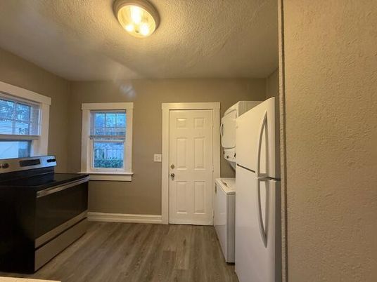Interior, Kitchen, Washer, Wood Texture Flooring